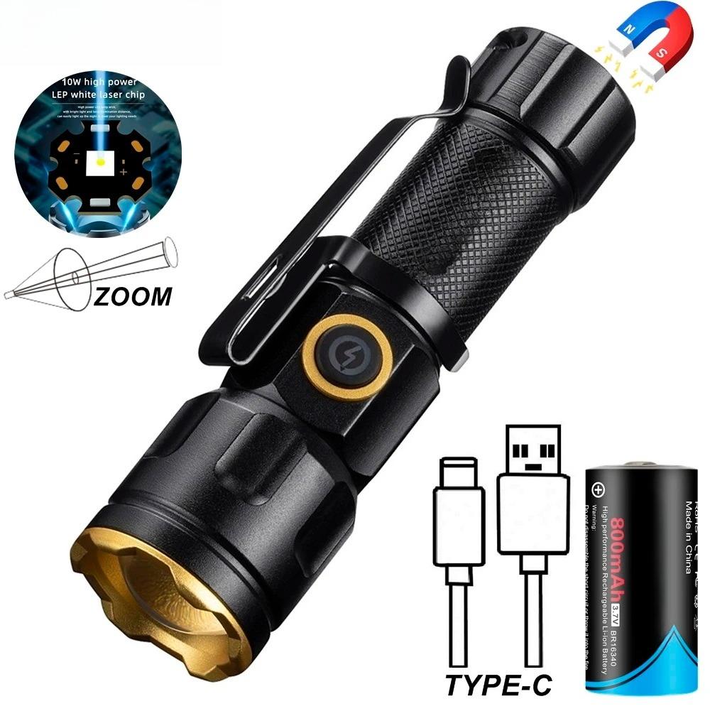 Мини-фонарик с зумом, луч белого света, перезаряжаемый, портативный, для ребенка, для леди, для рюкзака, карманный, для дома, для улицы, магнитный, рабочий, аварийный