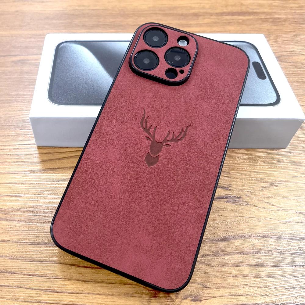 Роскошный чехол из искусственной кожи PU Retra для iPhone 17 Air 16 15 14 13 12 11 Pro Max iPhone11 iPhone12 11Pro 12Pro с рисунком оленя, полная защита