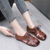 Retro Baotou Roman Sandals Women's Soft Leather Soft Sole Comfortable Hollow Breathable Casual Mom Shoes Ethnic Wind Cave Shoes