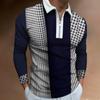 Business Men's Checkered Printed 3D Printed Zipper Long-sleeved POLO Shirt