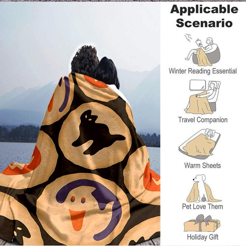 1pc Halloween Cookies Blanket Warm, Cozy, And Soft, Suitable for Sofas, Beds, Cars, And Office Use.Perfect for Camping And Travel, Making It a Great G