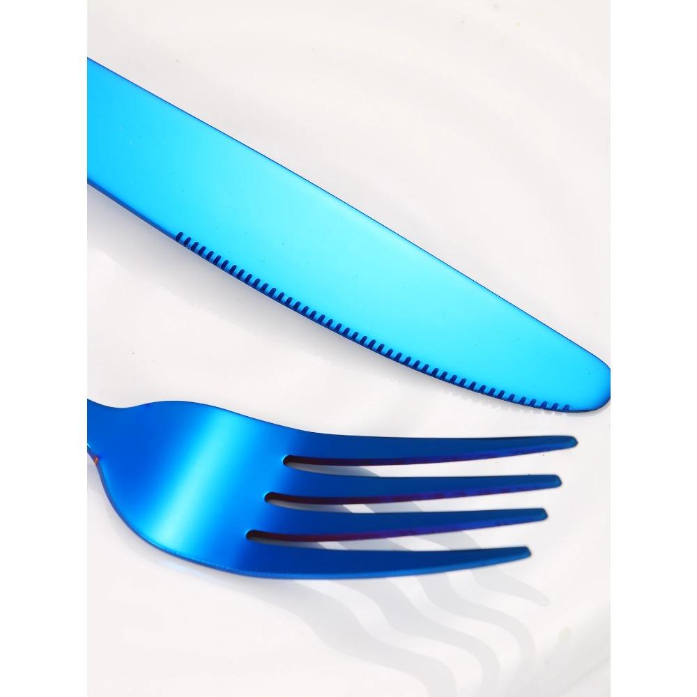 Набор столовых приборов из нержавеющей стали 4/6/16/24 шт., нож для стейка, вилка, ложка, столовые приборы с синей круглой ручкой, подходит для семьи, ресторана, отеля