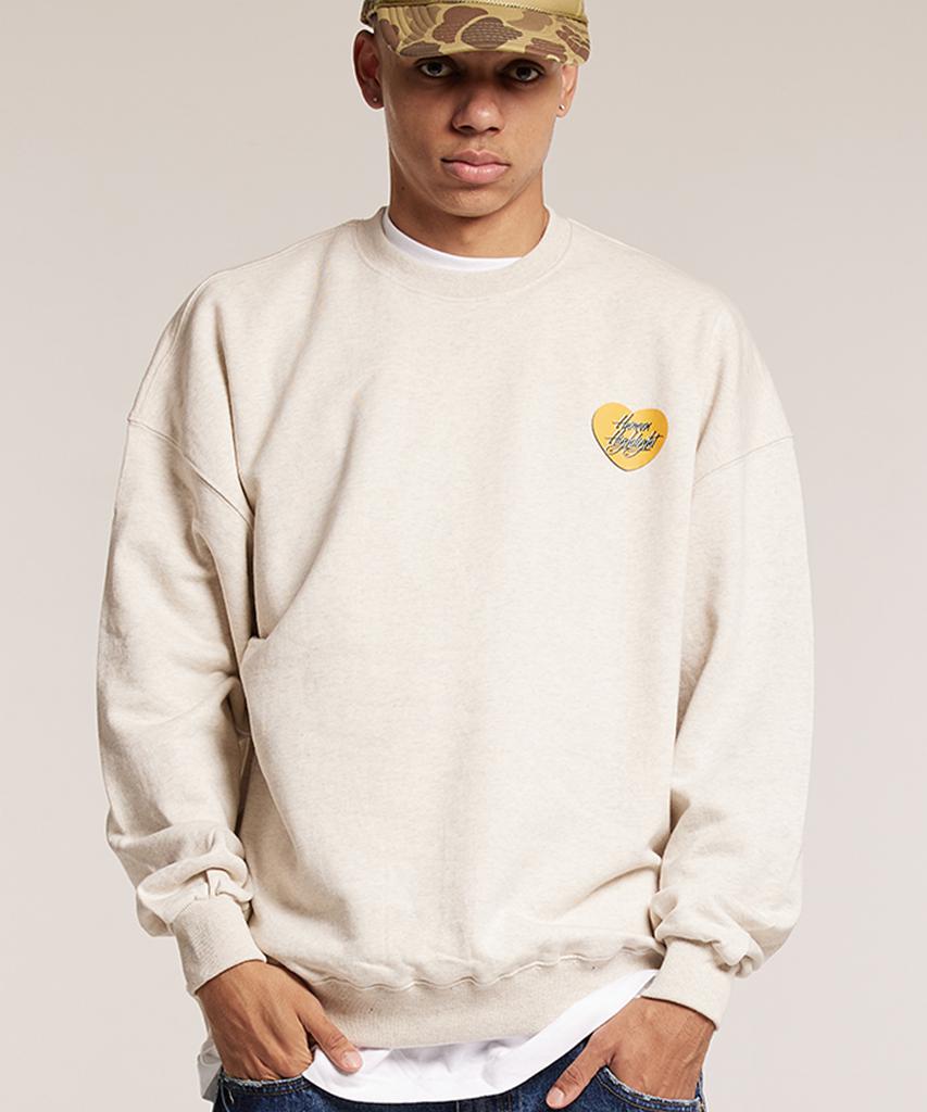 CREAM SODA LAB Human Highlight Sweatshirt Small Heart Oatmeal Yellow