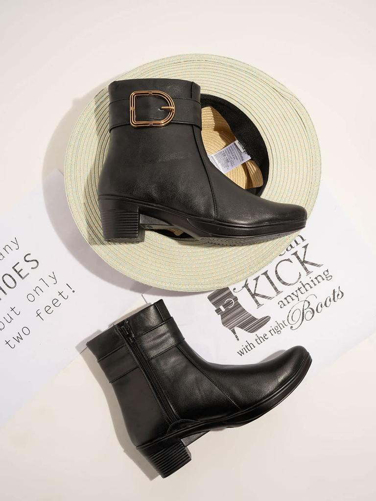 Shoetopia Женские короткие ботильоны на массивном каблуке с нескользящей подошвой, удобные модные ботильоны на щиколотку | Мягкая амортизирующая подошва | Для повседневной носки, вечеринок и зимы