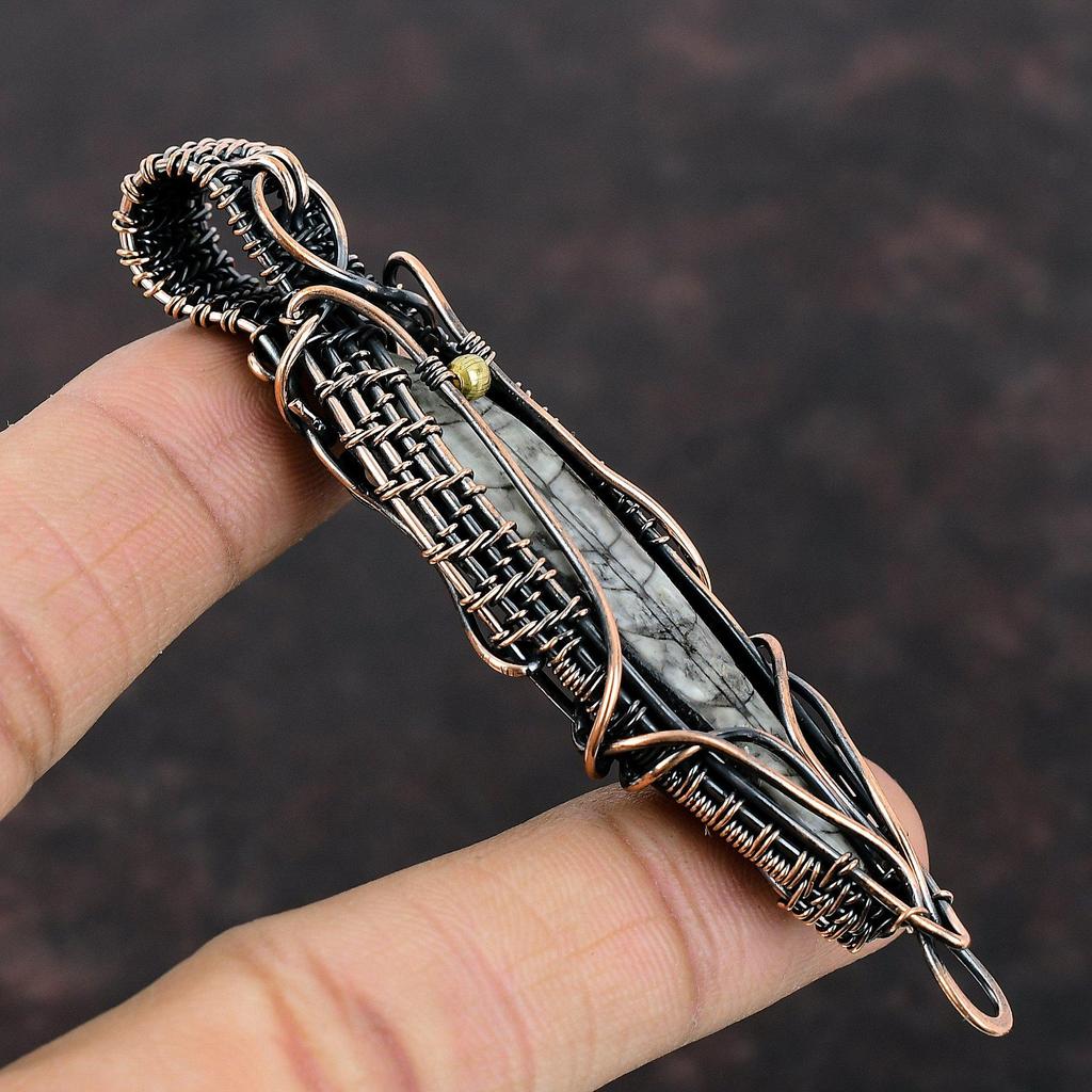 Orthoceras Fossil Pendant Copper Wire Wrapped Pendant Handmade Pendant Copper Jewelry Wonderful Gemstone Pendant Wire Wrap Jewelry For Gift