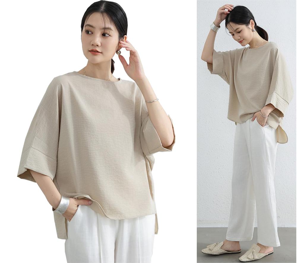 Летняя блузка женская с рукавом долман, короткая, свободного кроя, летняя, элегантная [fourfivesixharu], рукав, топ, футболка, рукав, рукав 5/8, посадка, пуловер,