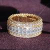 Iced Out Elegant 18K Gold Plated Full Diamond Rings for Women Geometric Zircon Anniversary Gift Jewelry
