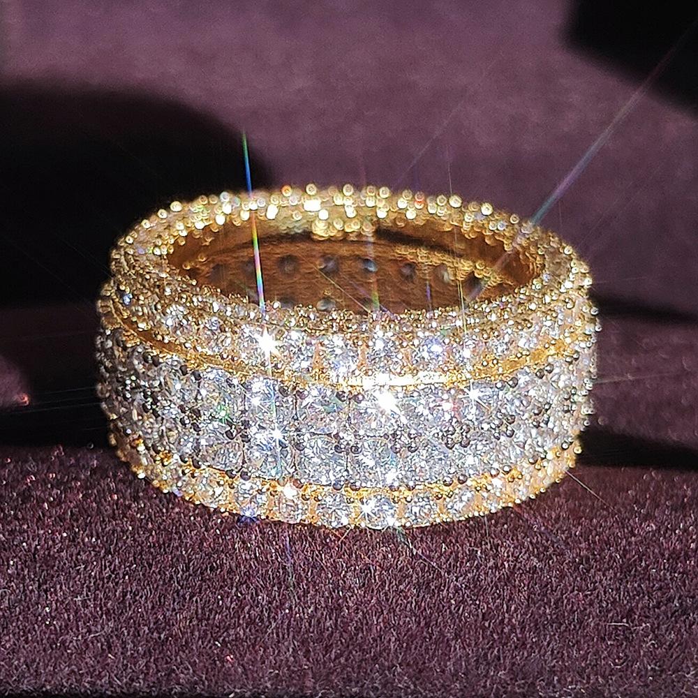 Iced Out Elegant 18K Gold Plated Full Diamond Rings for Women Geometric Zircon Anniversary Gift Jewelry