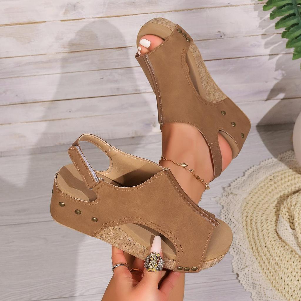 Women's Large Size Slope Heel Sandals Shoes Summer Casual Buckle Design Thick Sole Beach Sandals 35-44
