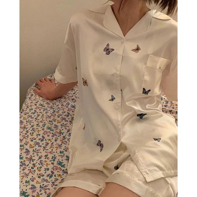 Ins Style Элегантные красочные бабочки женские пижамы модный дизайн летняя короткая домашняя одежда женская домашняя одежда