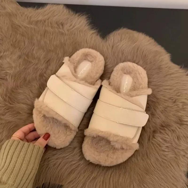 Распродажа модной женской обуви 2024 года, новые женские тапочки с открытым носком, осенние теплые однотонные повседневные удобные тапочки на плоской подошве Zapatos De Mujer