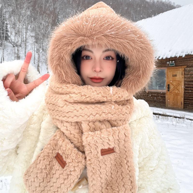Plush Hat Winter New Hat Scarf Gloves Three Piece Set Integrated Korean Version Cute Thickened Velvet Warm Travel