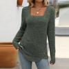 Women's Fashion Solid Color Square Collar Long Sleeve Button Casual T-shirt Top