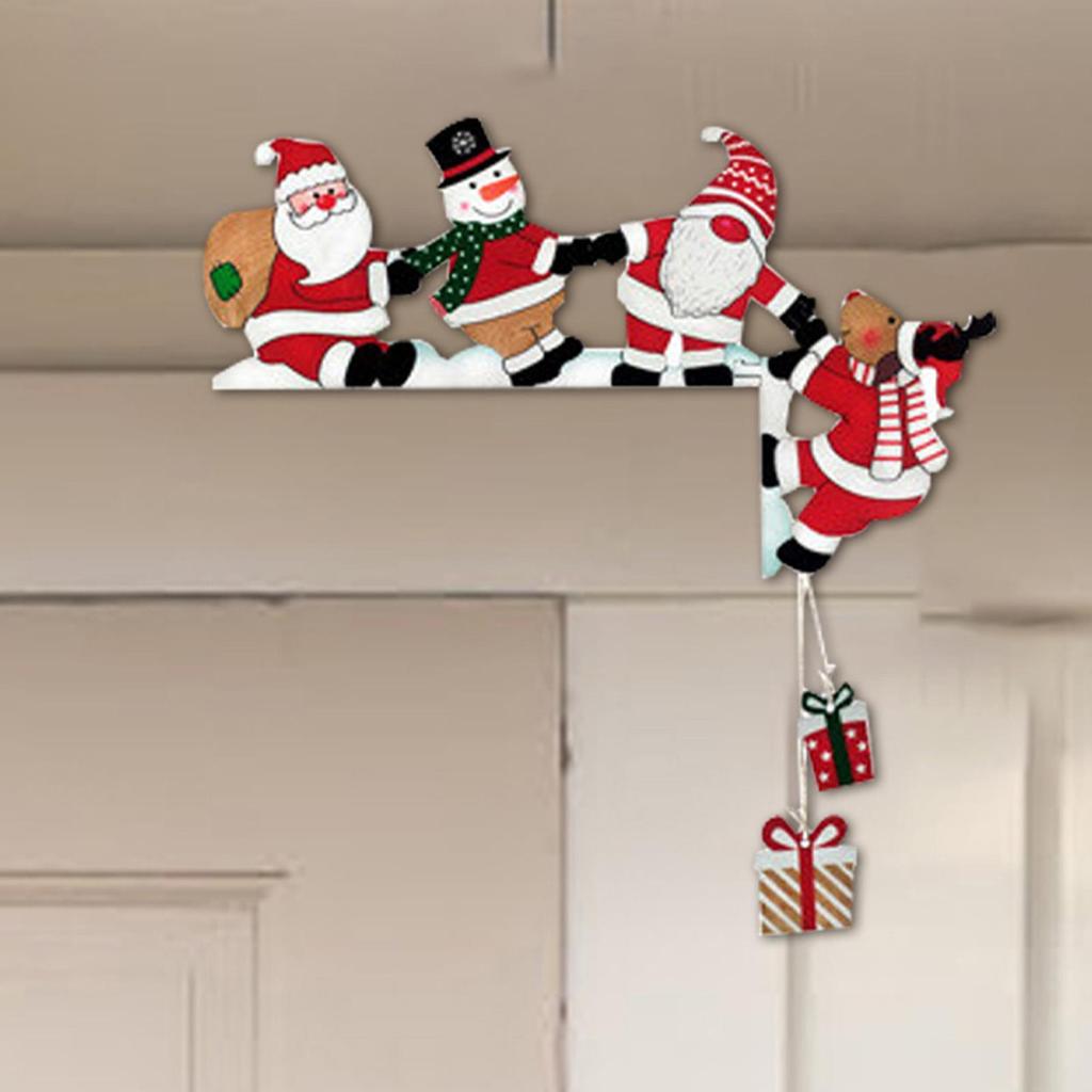 Christmas Door Corner Decor Holiday Door Frame Decoration Santa Snowman Elk Wall Retro Door Frame Decoration Wooden Ornament