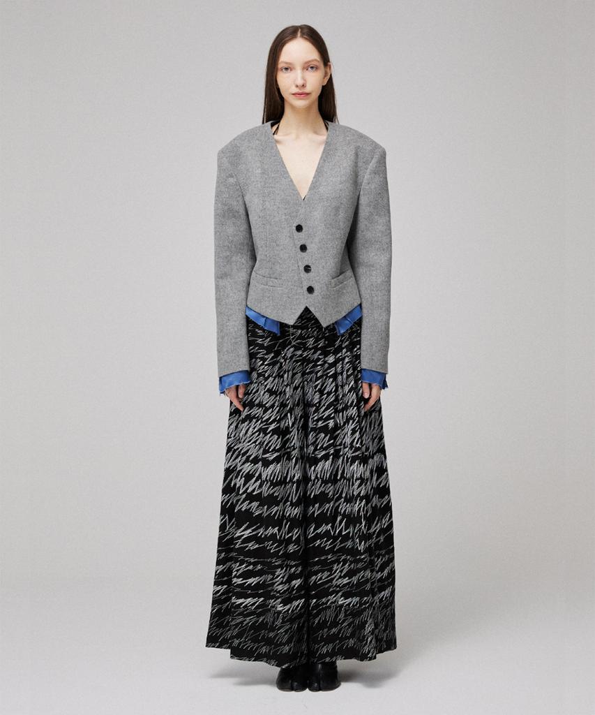 Meuameu Signature Stitch Unbalance Pin Tuck Flare Slacks