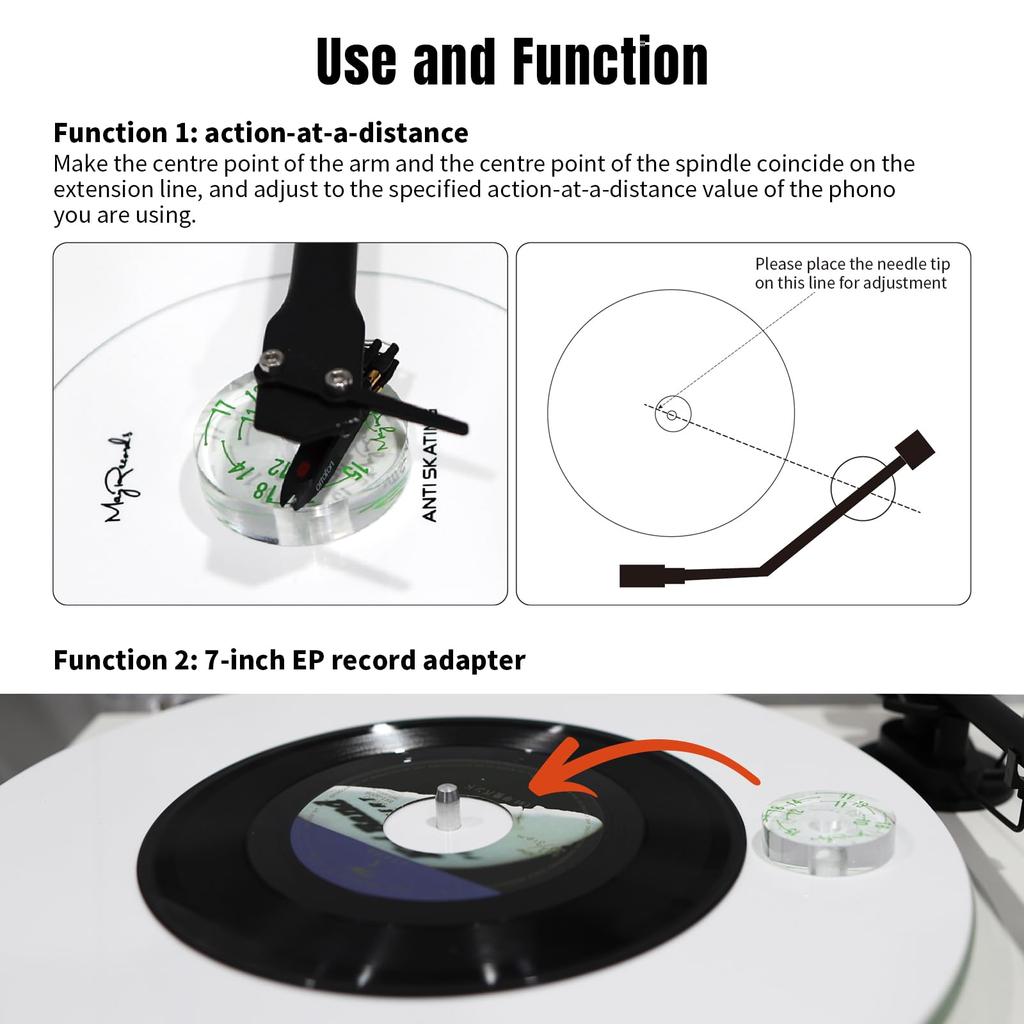 Record Adapter for EP Record Player Accessories 45 RPM Adapter for Big Hole Records Clear Acrylic Material Distance Calibration Scale Included 7"