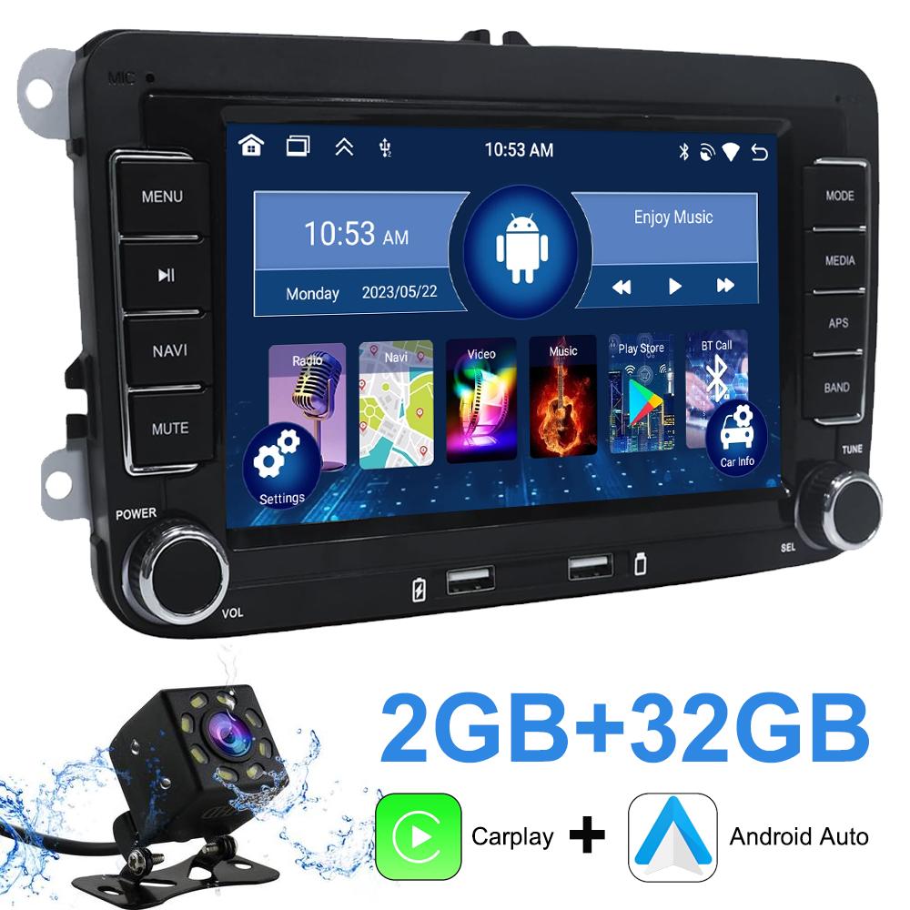 2G+32G /1G+32G Android 13 7-дюймовый IPS-экран Беспроводной CarPlay Android Auto Автомагнитола для VW Jetta Седан Passat Tiguan CC Golf Skoda Радио