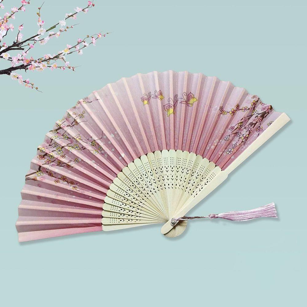 Silk Hand Fan Colorful Shank Classical Dance Fan Vintage Folding Fan Clothing Accessories