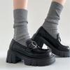 Black Retro British Style Platform Small Leather Shoes Women's 2025 New Autumn and Winter French One-pedal Mary Jane Loafers