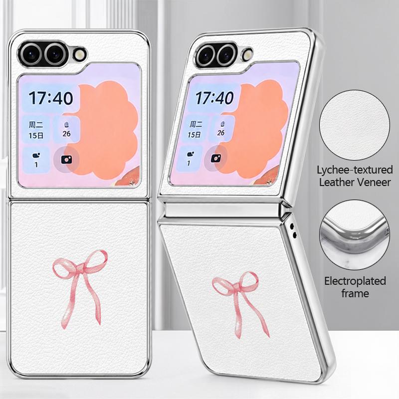 Чехол с принтом розовых бантиков для Samsung Galaxy Z FLIP 7 FE 6 5 Z Flip7 Flip6 Flip5, роскошный гибридный складной чехол для телефона из PC+PU кожи с покрытием