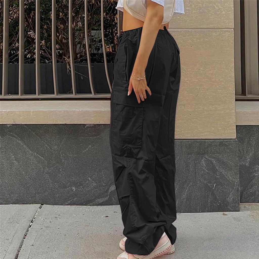 Женские однотонные брюки-карго, уличные спортивные брюки в стиле хип-хоп, повседневные широкие брюки на привязи