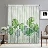 2 шт. Шторы для украшения дома с зелеными листьями и карманами для штанг, кухня, кофейня, гостиная, балкон, сад