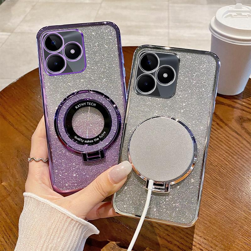 Блестящий чехол для телефона с кольцом-держателем для Realme Note 60 50 5 5i 6i 9i 5 7 8 9 10 11 12 13 14 Pro Plus 4G 5G 14X 14T 12X 11X Мягкий чехол