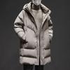 Men's Luxury Mid-length Hooded Down Jacket - Thick, Warm, Winter Coat with 90% White Duck Down Filling.