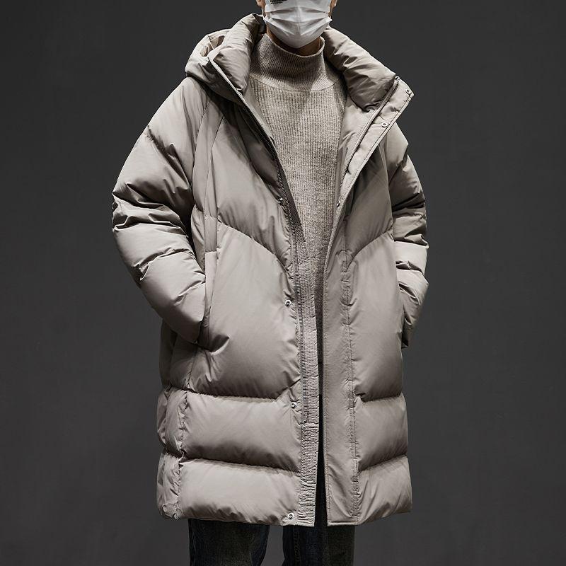 Men's Luxury Mid-length Hooded Down Jacket - Thick, Warm, Winter Coat with 90% White Duck Down Filling.