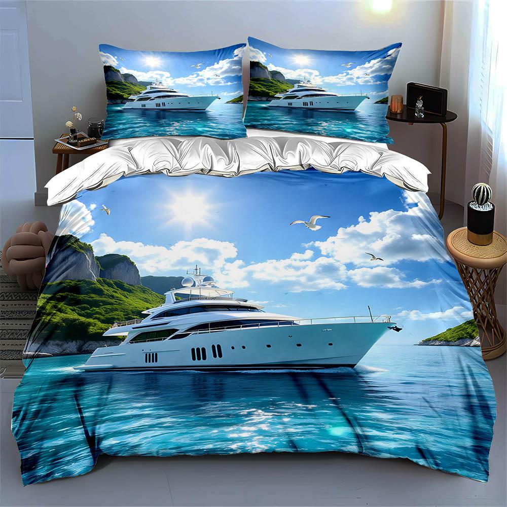 Luxury yacht seascape Bedding Duvet cover sets Duvet covers Pillowcases gifts (1 * Duvet Cover 2 * Pillowcases, without duvet insert)