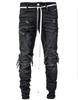 Trendy Men's European Stretch Motorcycle Black Ripped Denim Jeans