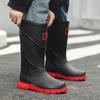 High Tube Rain Shoes Men's Non-slip Waterproof Fashion Medium Tube Rain Boots Warm Rubber Shoes Kitchen Work Long Tube Water Shoe Cover Shoes