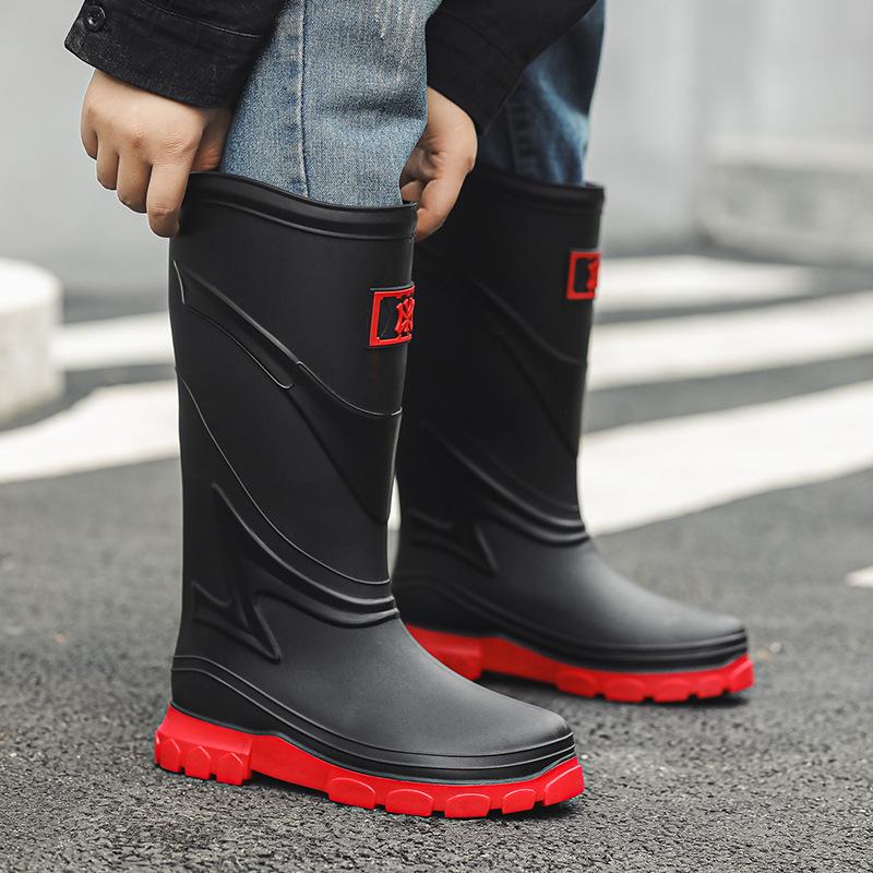 High Tube Rain Shoes Men's Non-slip Waterproof Fashion Medium Tube Rain Boots Warm Rubber Shoes Kitchen Work Long Tube Water Shoe Cover Shoes