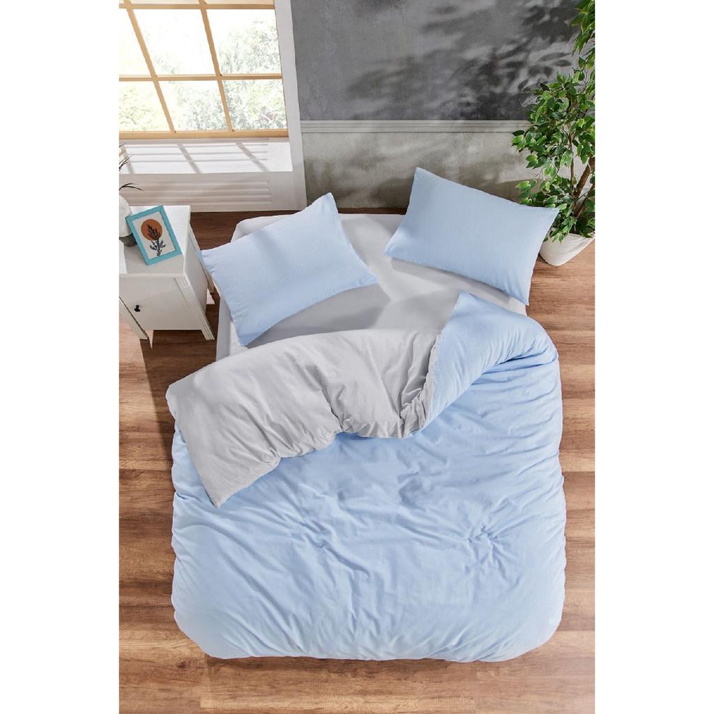 White Square Anthracite Single Duvet Cover Set With Rubber Sheet And 1 Pillow Case