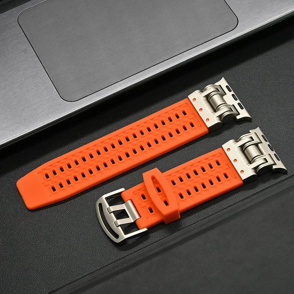 Силиконовый ремешок для Apple Watch Ultra 2 Серии 9 8 7 6 5 4 Se 3 титанового цвета для iwatch ultra2 49 мм 45 мм 44 42 мм