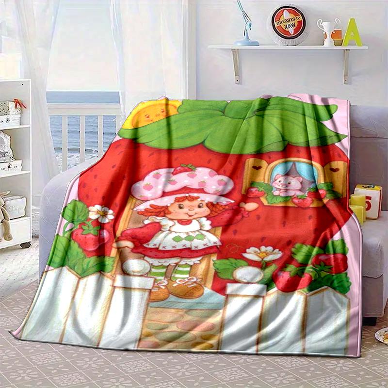Strawberry Hat And Cat Blanket Flannel Blanket for bed, sofa, Camping, Hiking, Picnic Essentials, gift for family Fan gifts