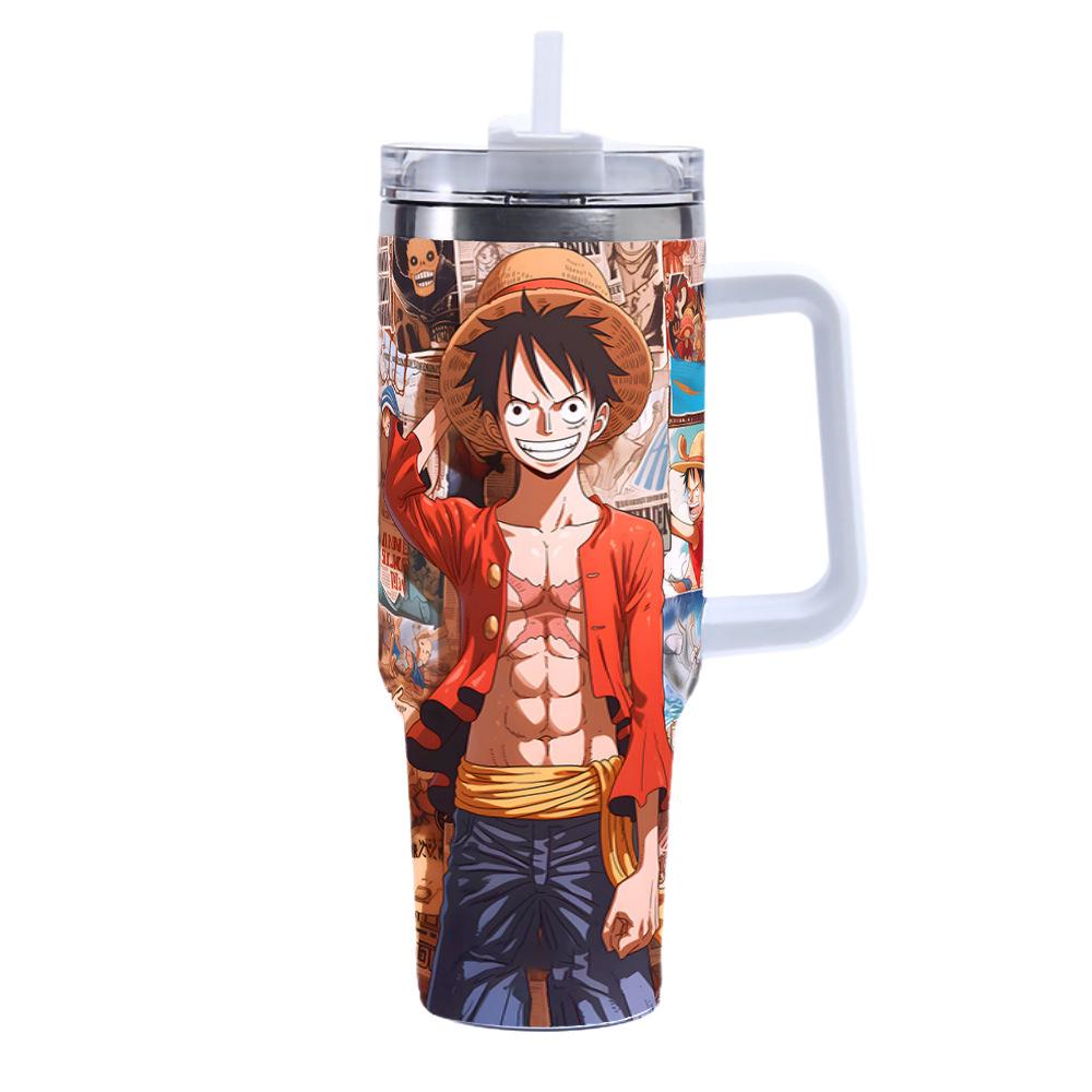 Stainless Steel ONE PIECE Luffy Cartoon 40oz Car Thermos Cup Handle Bingba Cup