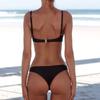 Женский купальный костюм, комплект, сексуальный бюстгальтер с подкладкой пуш-ап, стринги с низкой талией, однотонный комплект бикини, треугольный купальник, танкини