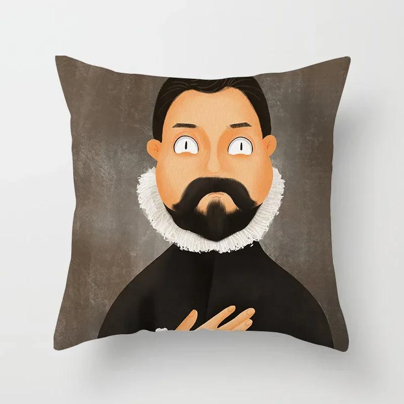 Креативная мультяшная масляная живопись Мона Лиза Ван Гог Чехол для подушки Портретная живопись Наволочка Декоративные подушки для дивана