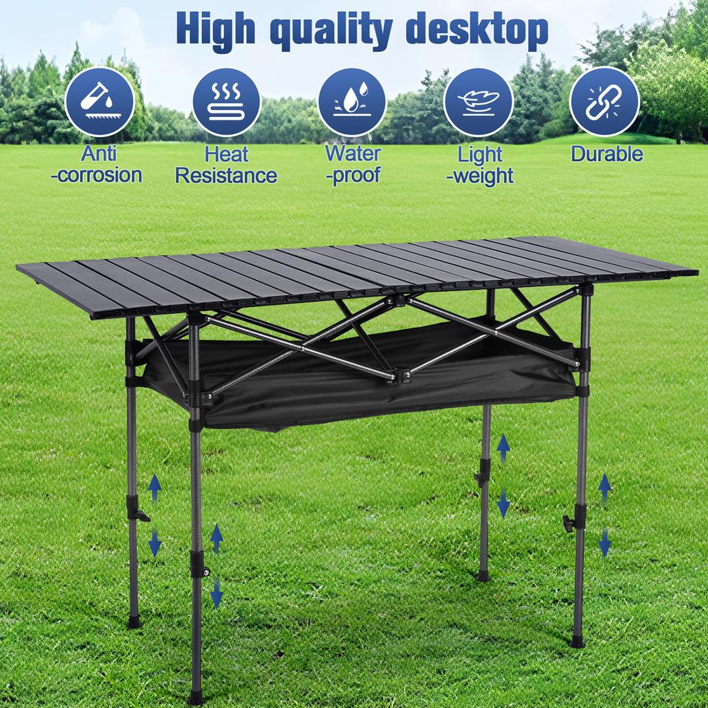 Outdoor Folding Table with Carrying Bag Aluminum Picnic Desk Adjustable Ultralight Dinner Desk for Picnic Camping Trip Beach BBQ