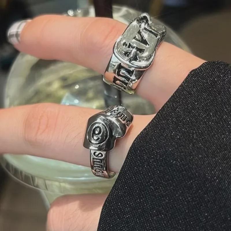 Корейское ретро нерегулярное металлическое открытое кольцо с буквами для женщин