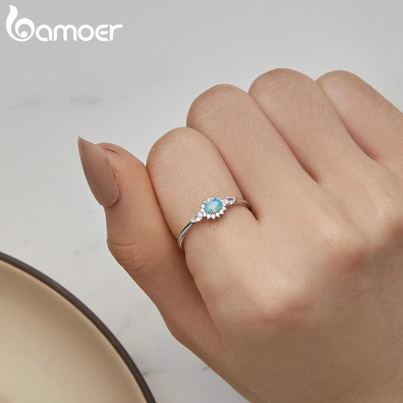 BAMOER стерлингового серебра 925 пробы изысканный синий нано-опал основной камень кольцо с одним отверстием штабелируемые кольца вечерние ювелирные изделия подарок