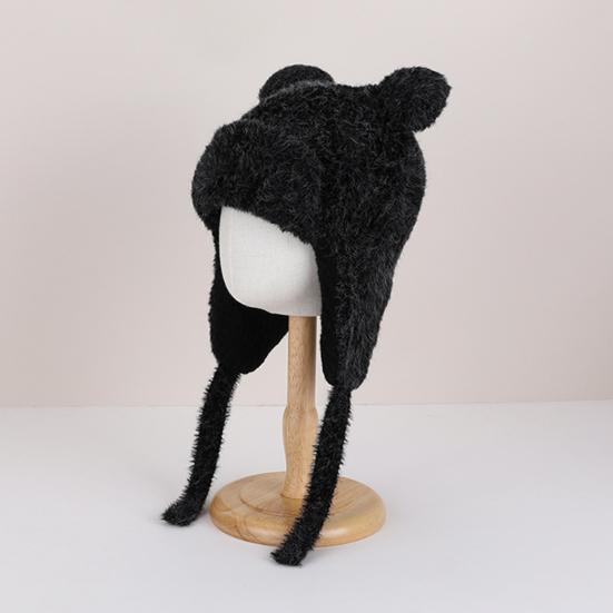 Детская шапка с ветрозащитной веревкой, мультяшная форма медведя, мягкий плюшевый подклад, эластичная теплая шапка, зимний головной убор для мальчиков и девочек