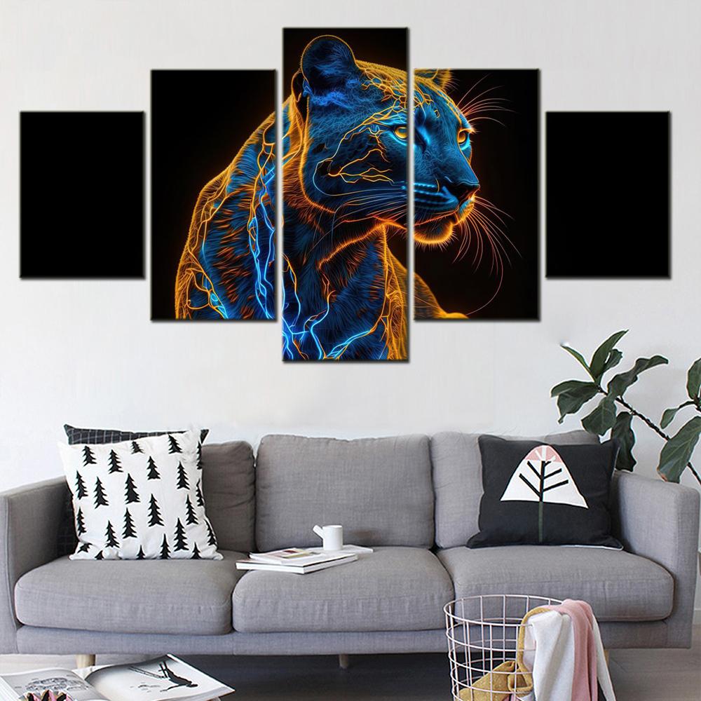 5 шт. холст настенное искусство постер картина животные черная пантера AI art обои домашний декор картина печать для интерьера художественное произведение без рамки