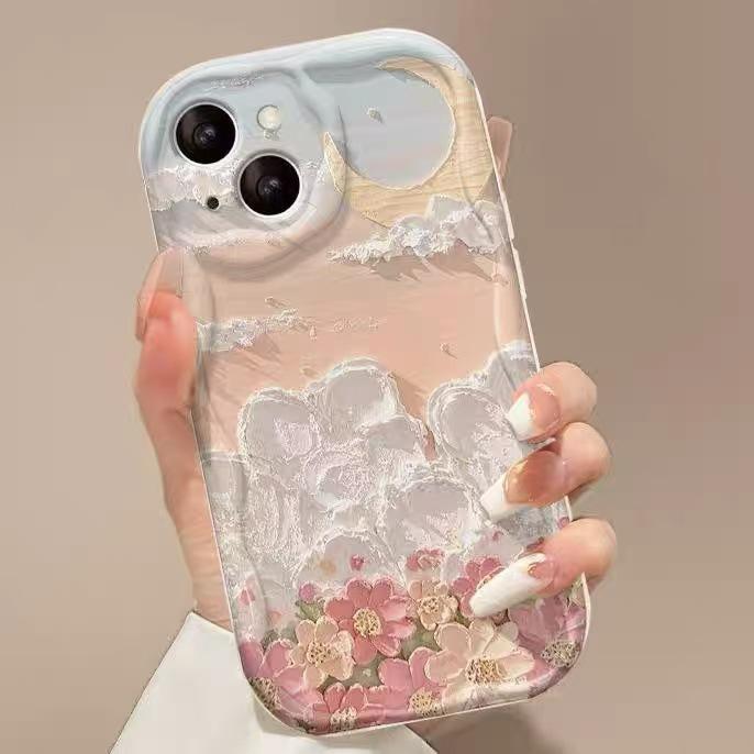 Масляная живопись цветы на облаке для чехла на телефон iphone17promax Apple 15 противоударный 14pro Япония и Корея 13/16