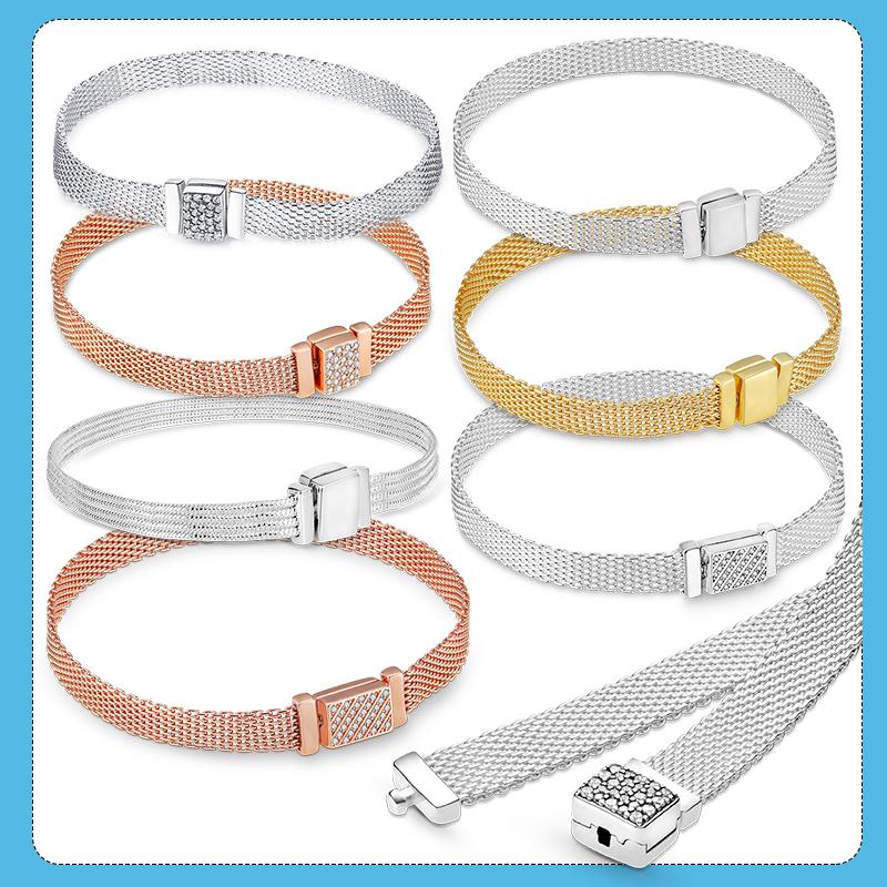 Bracelet 925 Silver & Rose Gold Cubic Zircon Clasp Reflection Bracelet for Women Bracelet Silver Jewelry