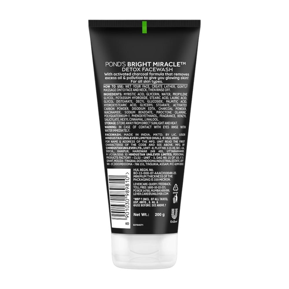 Pond's Bright Miracle Detox Гель для умывания с активированным углем – Глубокое очищение для сияющей кожи, Защита от загрязнений, 200
