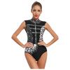 Women's Sleeveless Dance Leotard with Rhinestones Cutout Back Metallic Sequins Bodysuit S-XXL