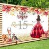 15th Birthday Party Backdrop Custom Decor Floral Crown Pink Rose Quinceañera Princess Flower Butterfly Sweet Girl Dress Photo