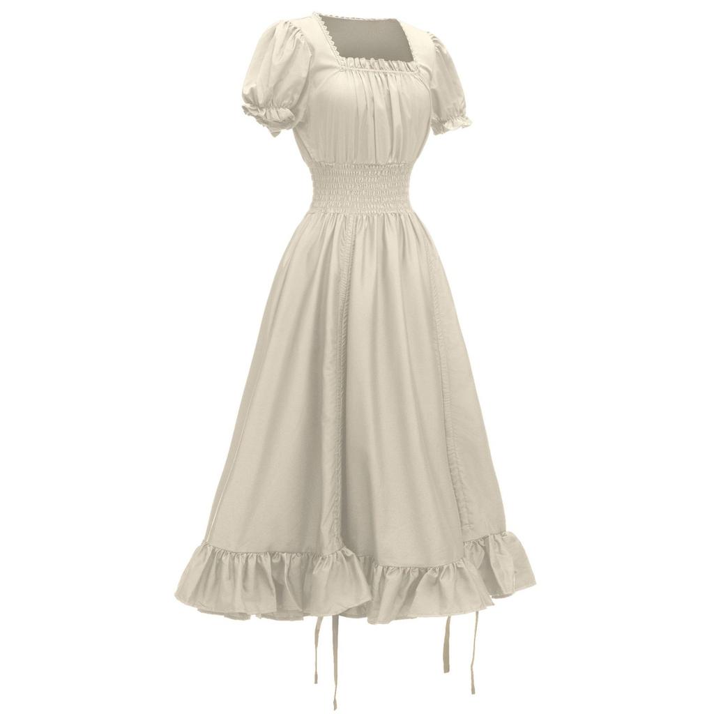 Платье для женщин, сценический костюм на Хэллоуин, COS, ретро, ​​однотонное платье с поясом, вечернее, вечернее, длинное платье